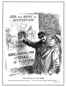 Aristide Briand verleidt Lloyd George met de Kolenmijnen van het Ruhrgebied, Duitsland, mei 1921